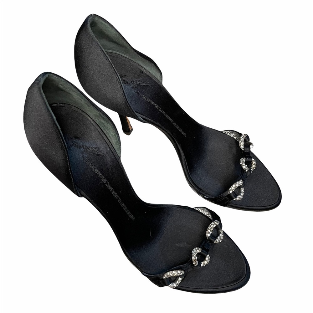 Giuseppe Zanotti Black Satin D'Orsay Sandal with Crystal Accent - Picture 2 of 11